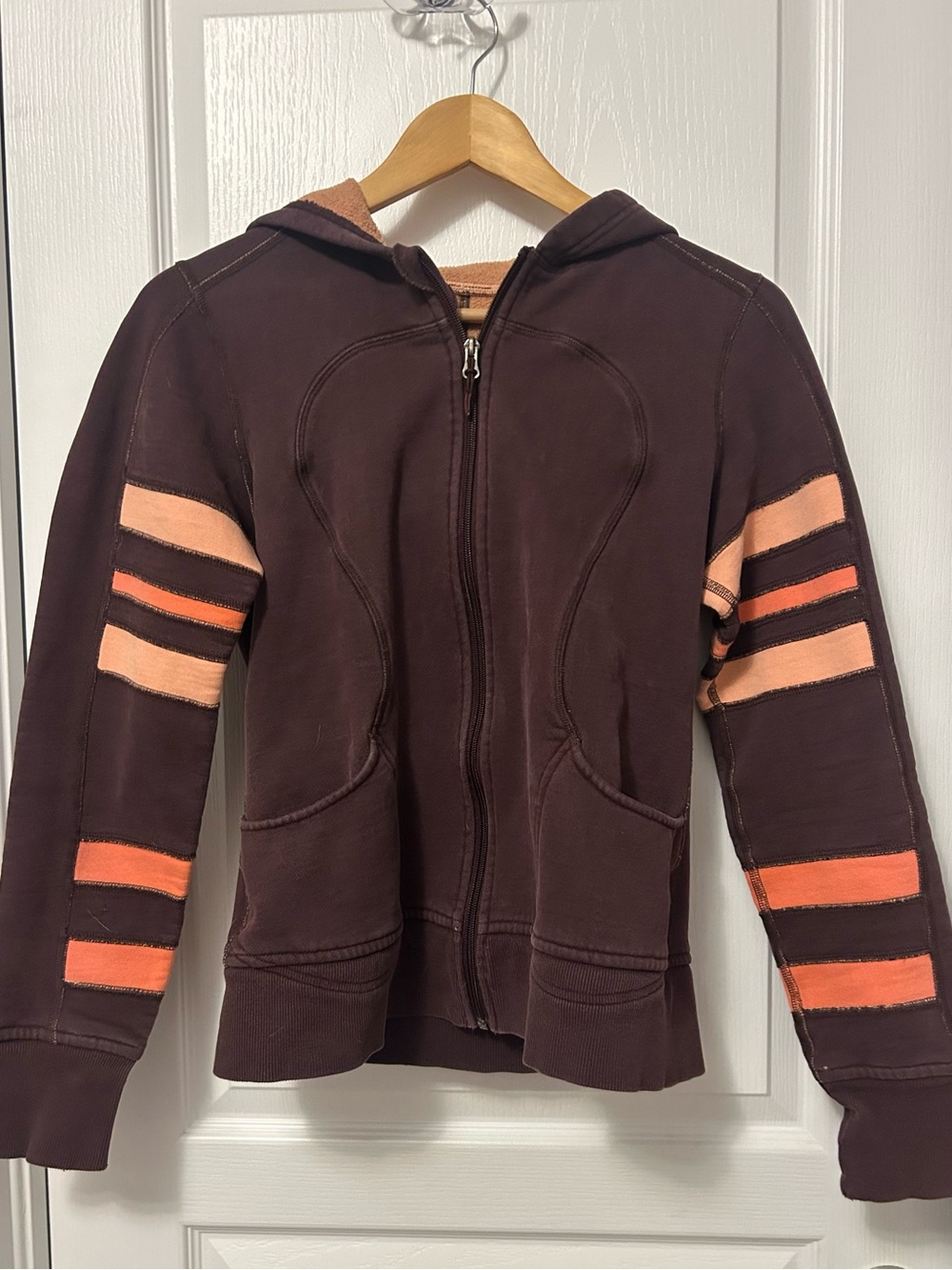 Lululemon Vintage Scuba Full Zip Hoodie - Burgundy / Peach - Size 6